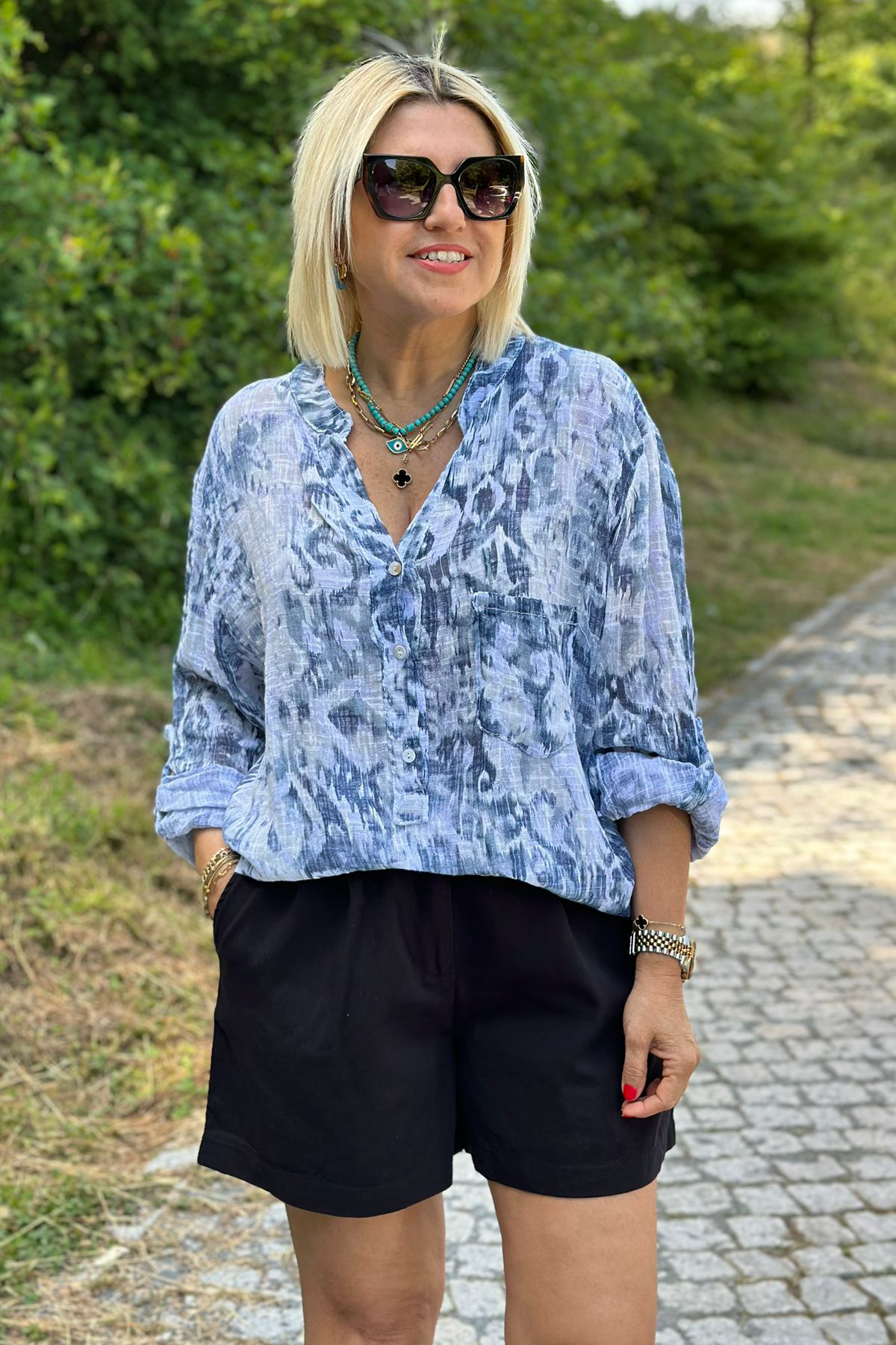 Siyah Pileli Cotton Bel Arka Lastikli ŞortAY215019-SIYAH-S