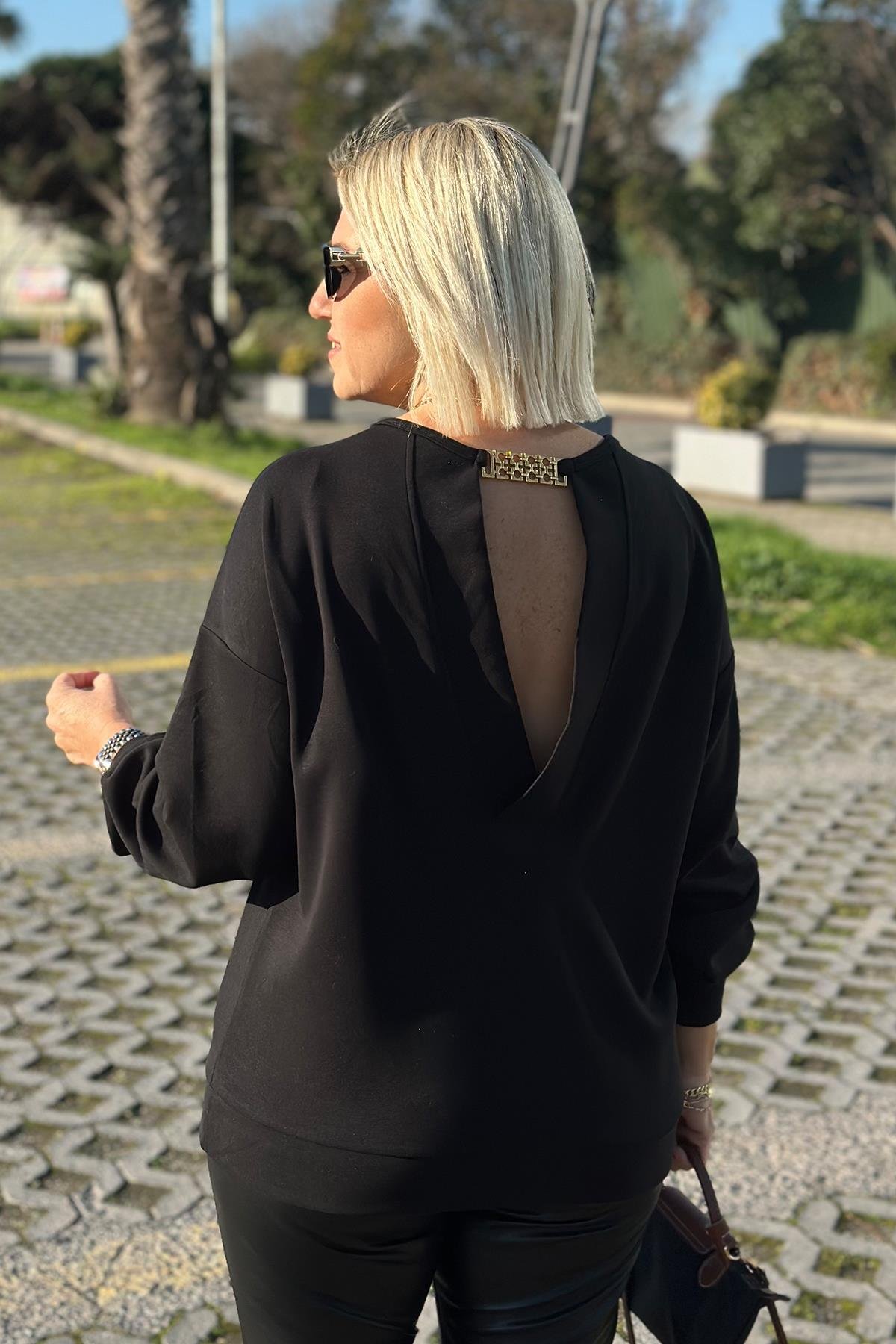 Siyah Sırtı Zincir Detay Modal SweatshirtUSW0243012-SIYAH-S