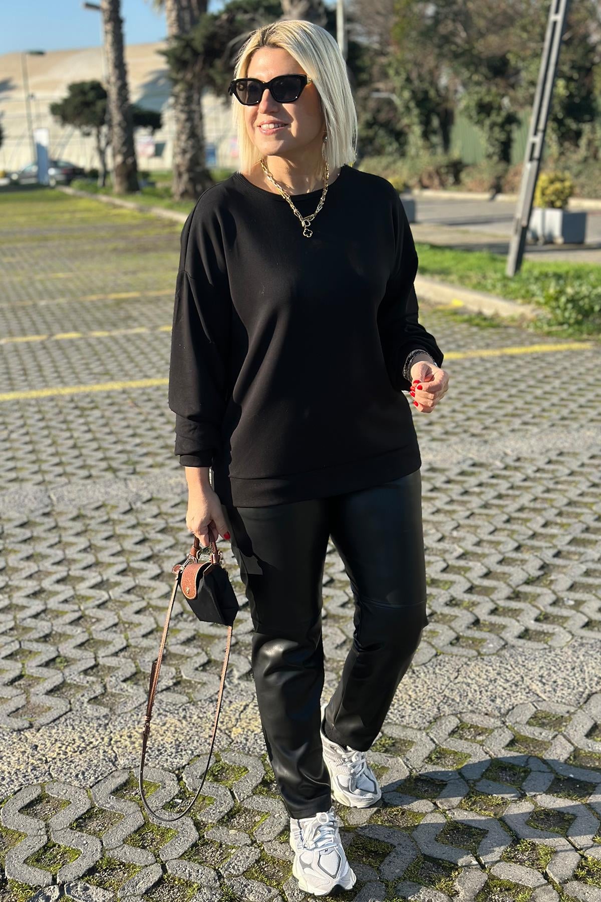 Siyah Sırtı Zincir Detay Modal SweatshirtUSW0243012-SIYAH-S