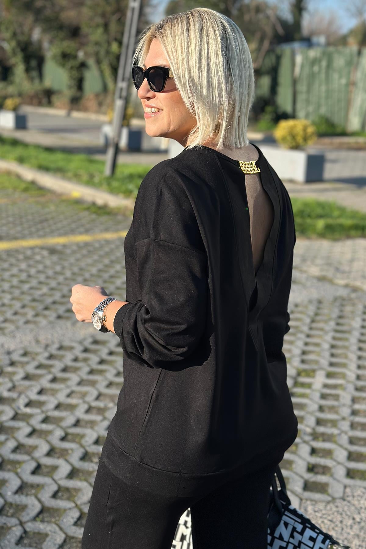 Siyah Sırtı Zincir Detay Penye TakımUTK2501143-SIYAH-S