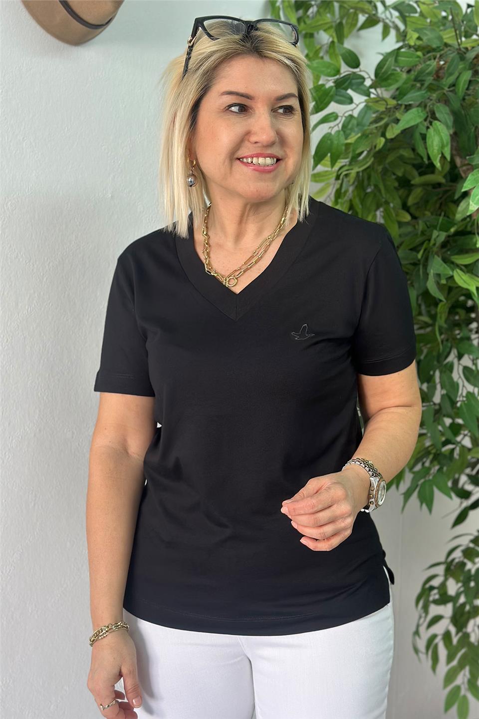 Siyah V Yaka Cotton Armalı TshirtUTS25002059-SIYAH-S