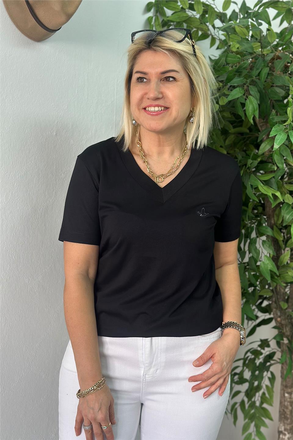 Siyah V Yaka Cotton Armalı TshirtUTS25002059-SIYAH-S
