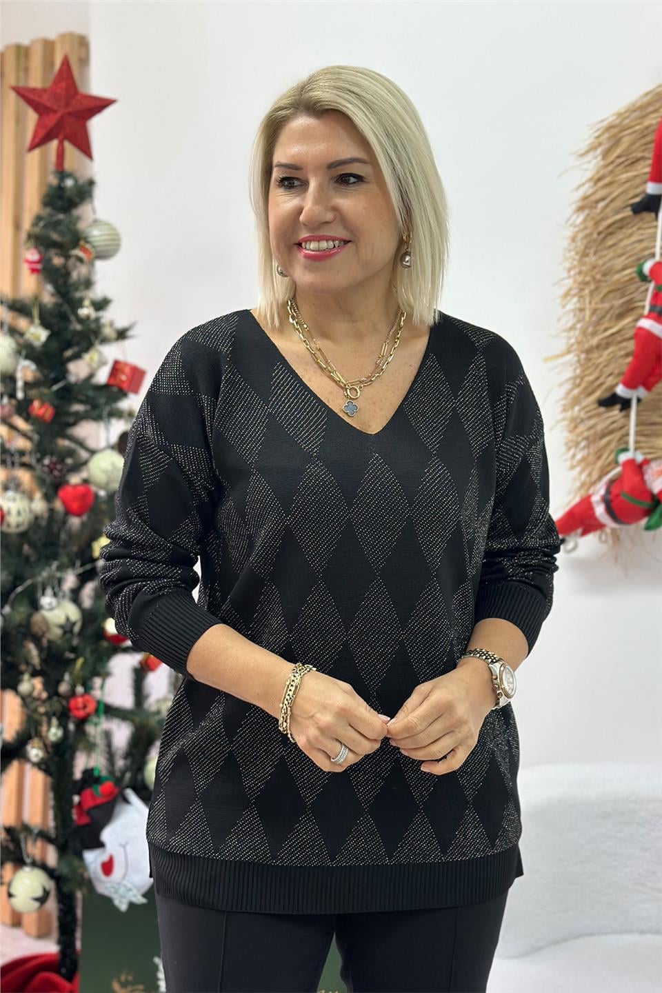 Siyah V Yaka Sim Baskılı TrikoUT24110934-SIYAH-STD