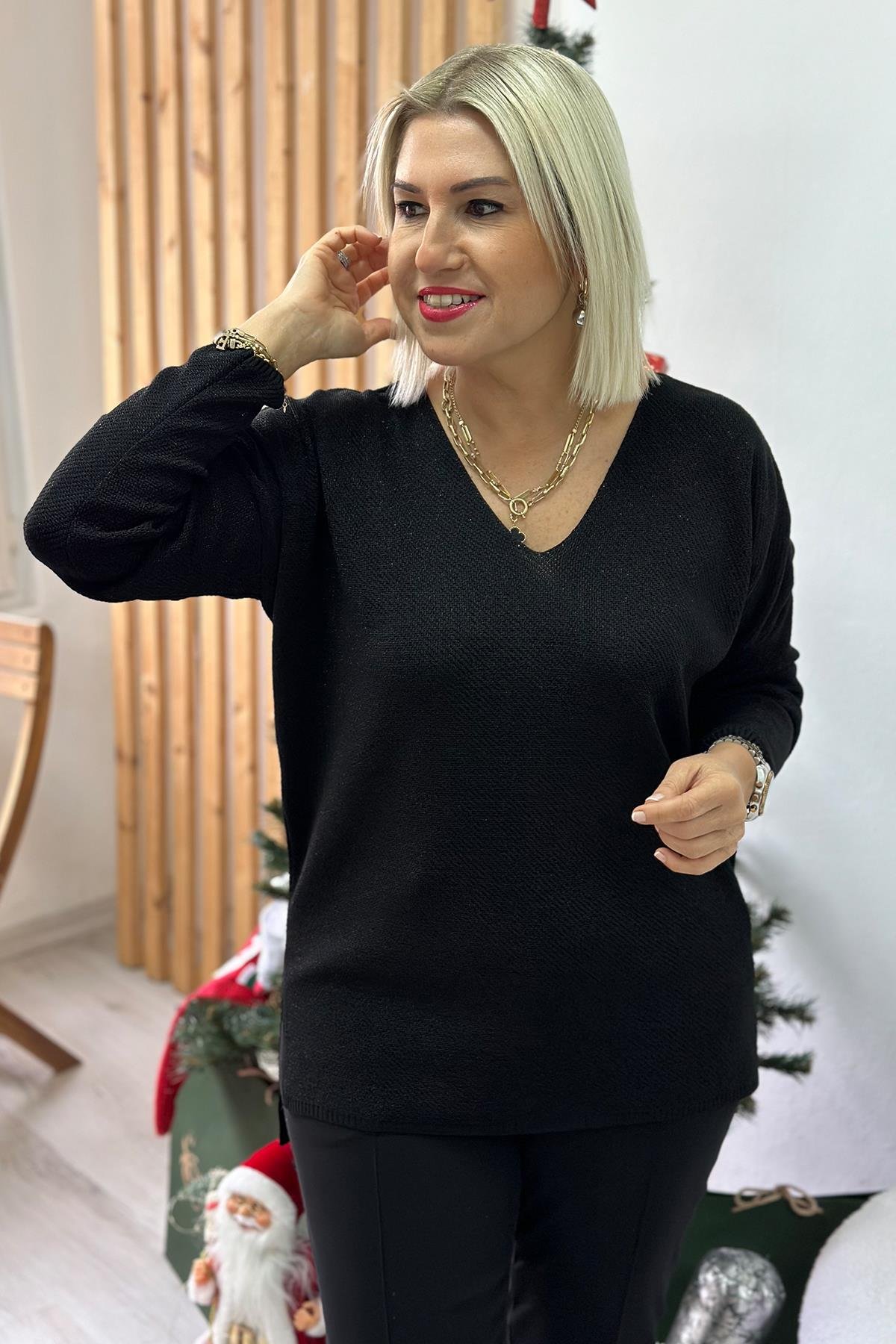 Siyah V Yaka Yandan Yırtmaçlı TrikoUT24110932-SIYAH-STD