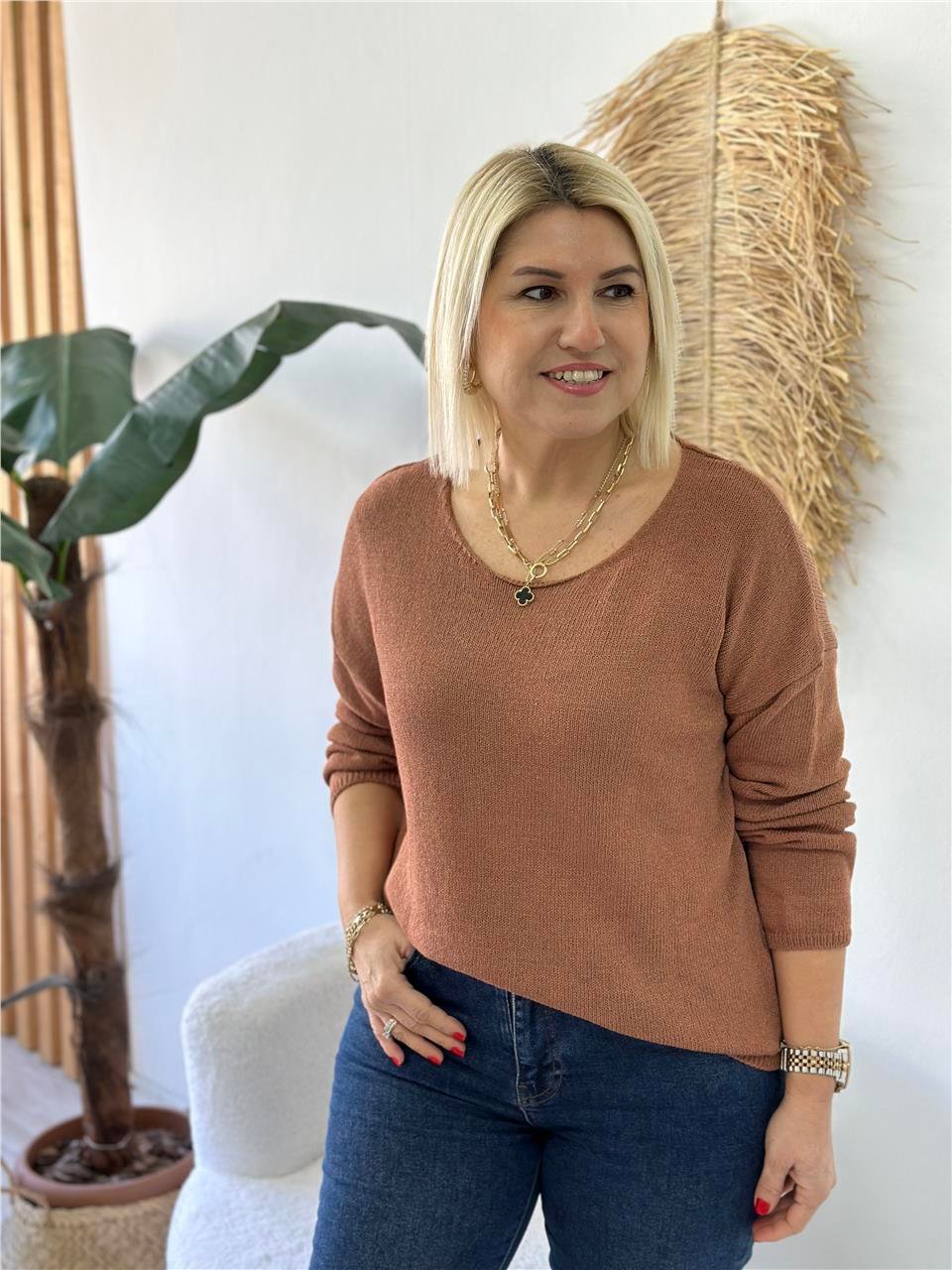 Tarçın Kayık Yaka Merserize TrikoUT24110973-TARÇIN-STD