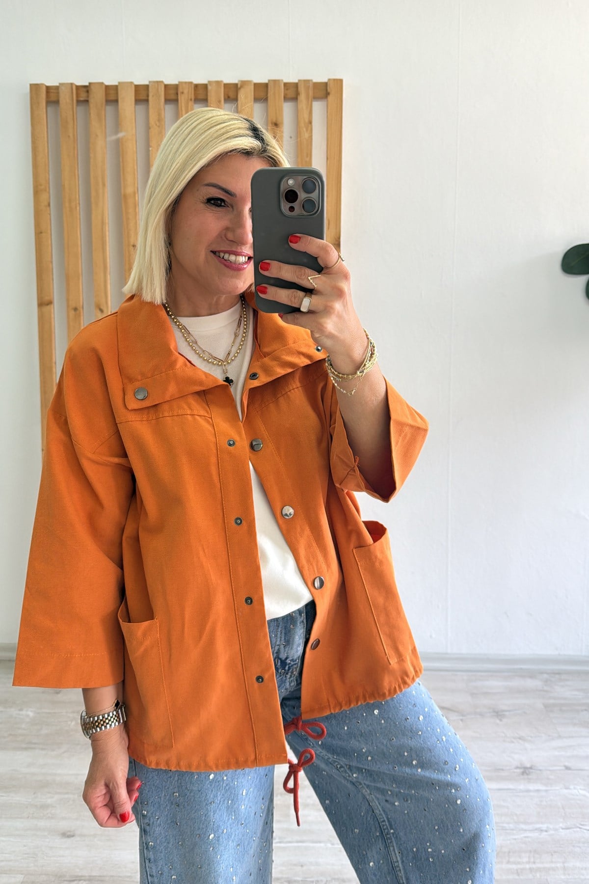 Turuncu Tansel Cepli Geniş Yaka CeketECKT2500126-TURUNCU-STD