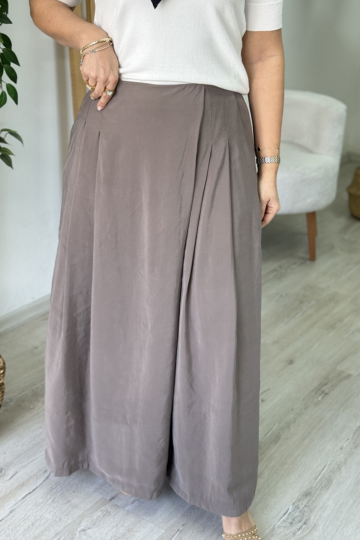 Vizon Tansel Beli Lastikli Bol Paça Etek PantolonAPNT20250956-VIZON-S