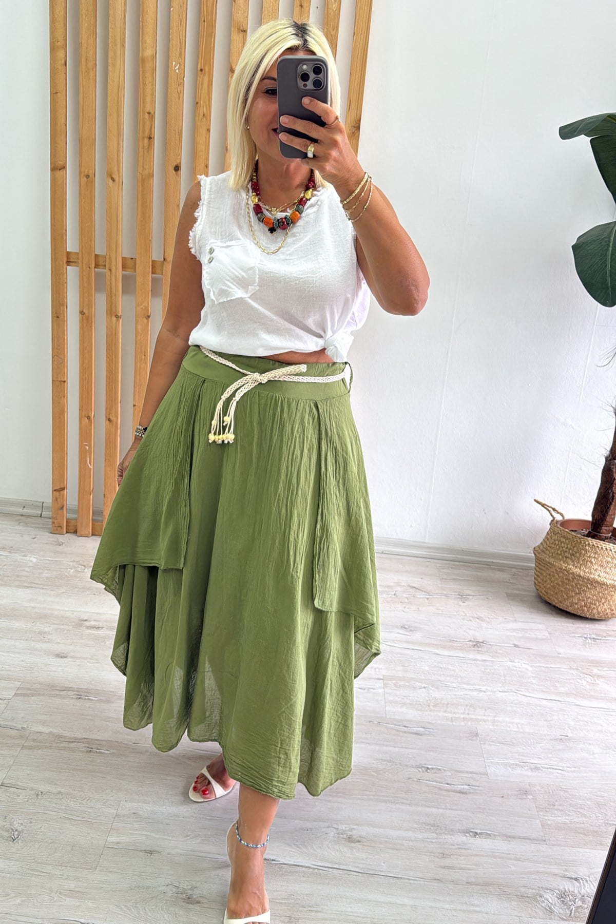 Yeşil Beli Bağçıklı Verev Kesim Astarlı Pamuk EtekAETK2500142-YESIL-STD