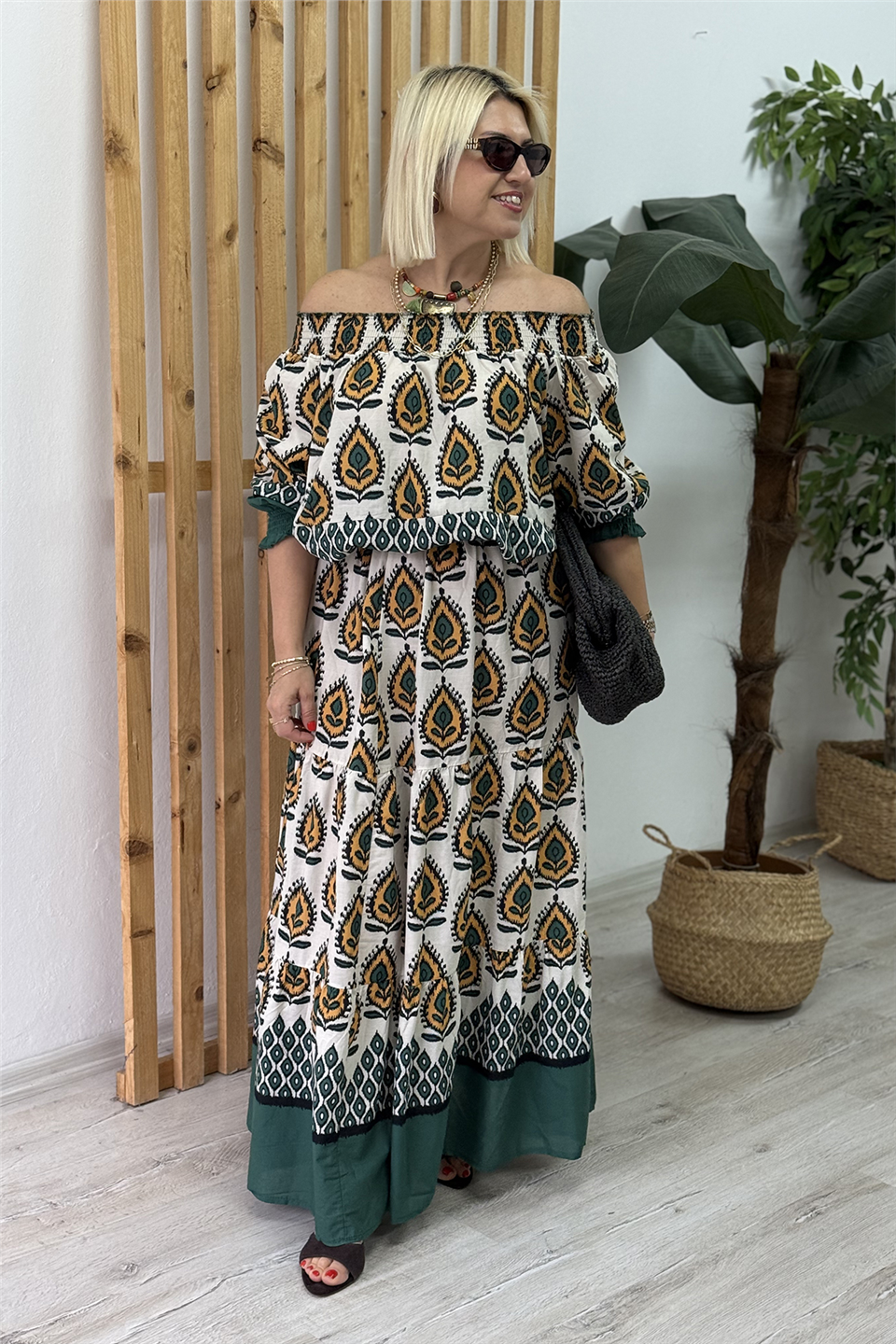 Yeşil Madonna Yaka Desenli Pamuk  İkili TakımUTK25012017-YESIL-STD