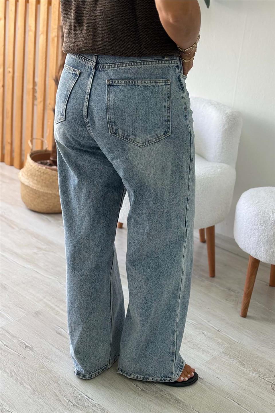 Yüksek Bel Bol Paça JeanAJNS2501217-ACIKMAVI-36