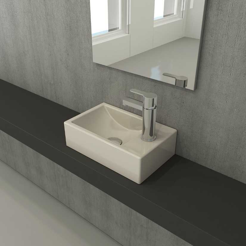 Bocchi Milano Dar Sağ Lavabo 37 cm Parlak Bisküvi