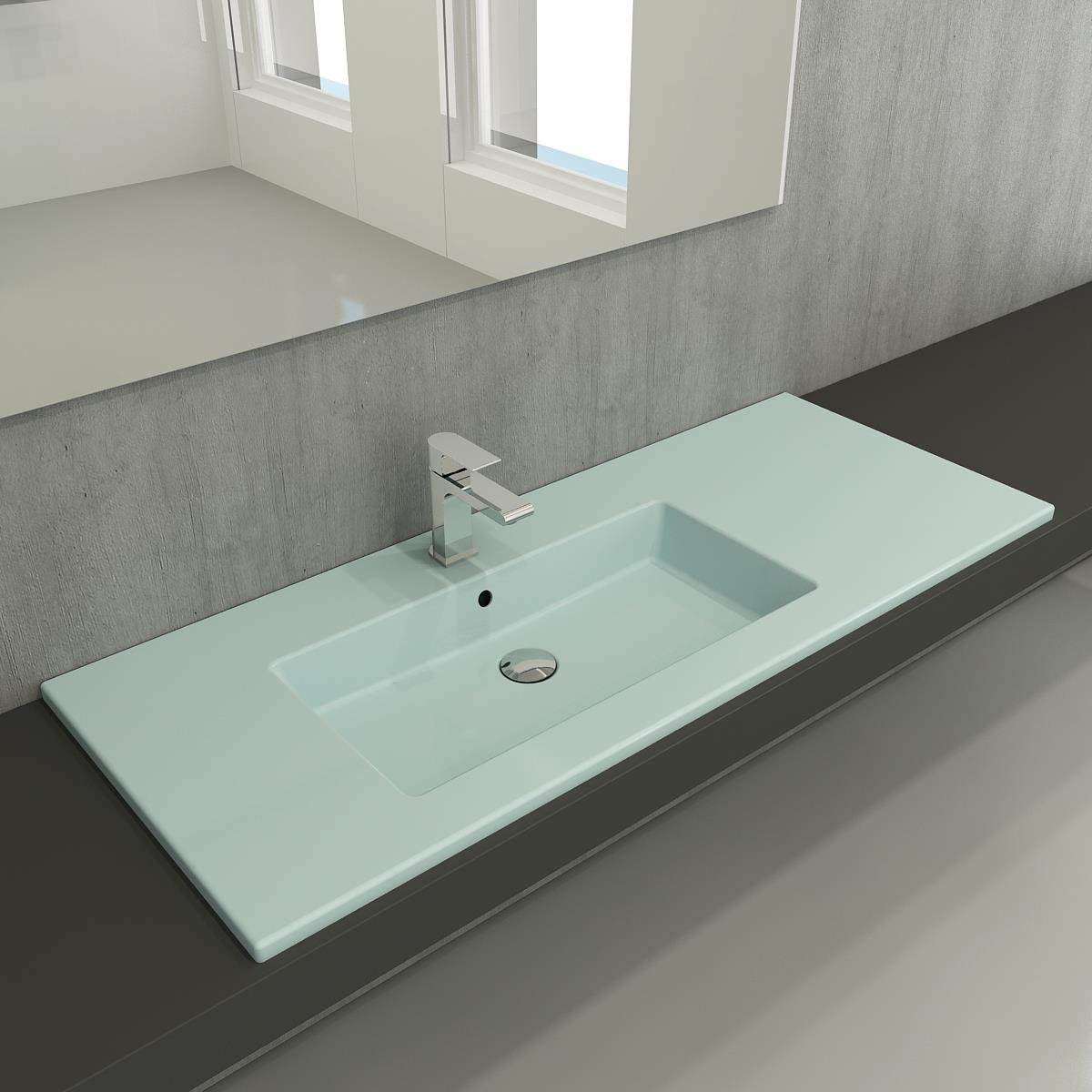 Bocchi Milano Etajerli Sağdan Lavabo 120 cm Mat Buz Mavisi