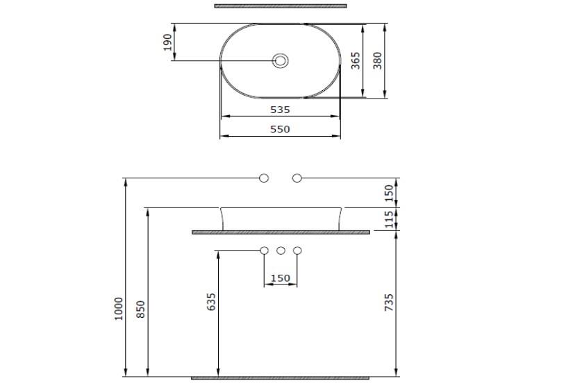 Bocchi Slim Line Oval Lavabo 55x38 cm Mat Gri