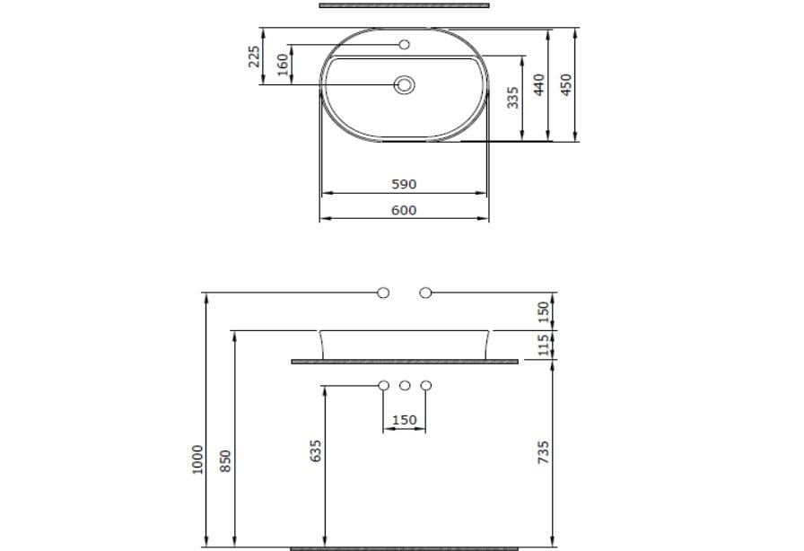 Bocchi Sottile Slim Line Oval Batarya Banklı Lavabo 60x45 cm Mat Kaşmir