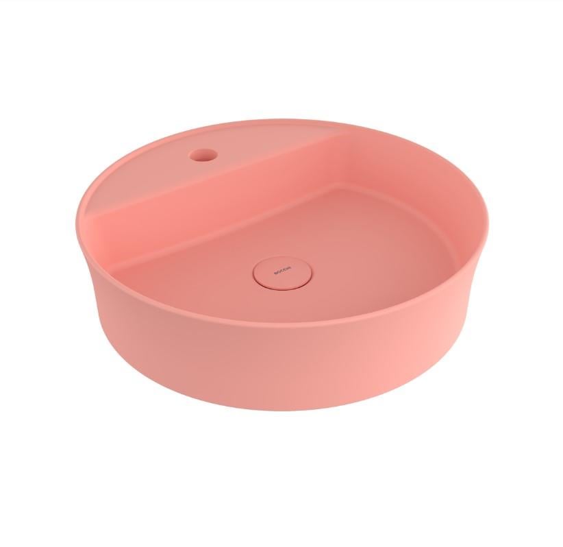 Bocchi Sottile Slim Line Yuvarlak Batarya Banklı Lavabo 45 cm Mat Somon