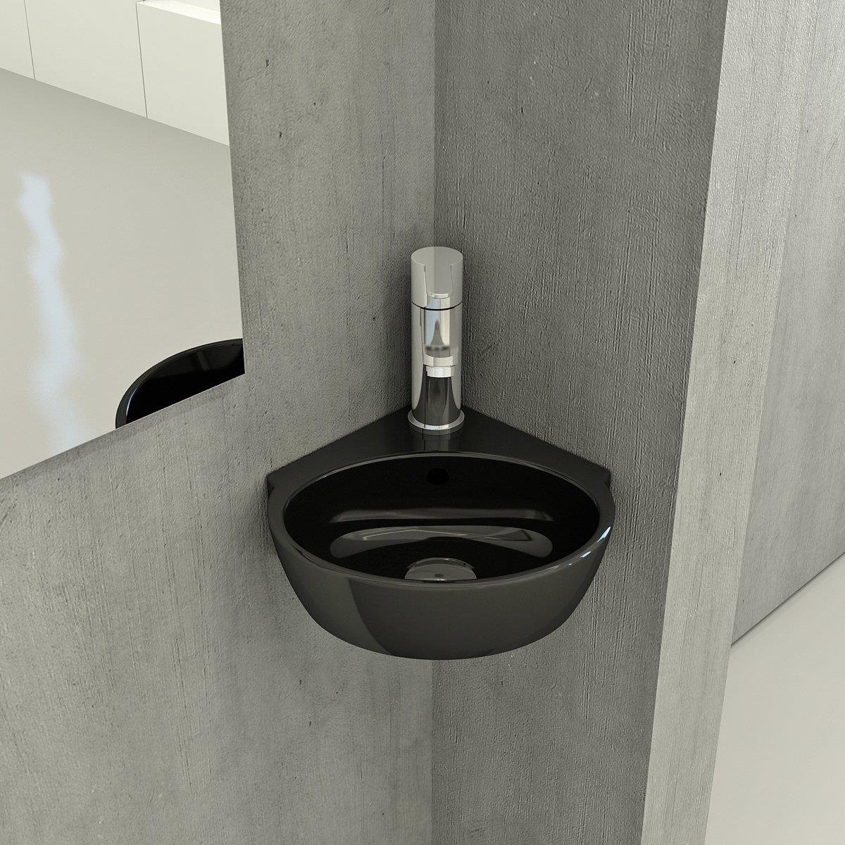 Bocchi Taormina Arch Köşe Lavabo 30 cm Parlak Siyah