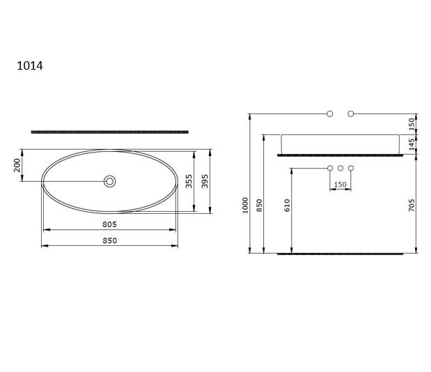 Bocchi Vessel Elips Çanak Lavabo 85 cm Parlak Beyaz