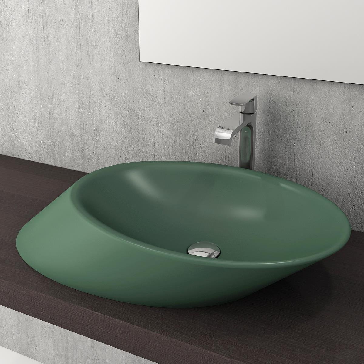 Bocchi Vessel Yatay Çanak Lavabo 72 cm Mat Yeşil