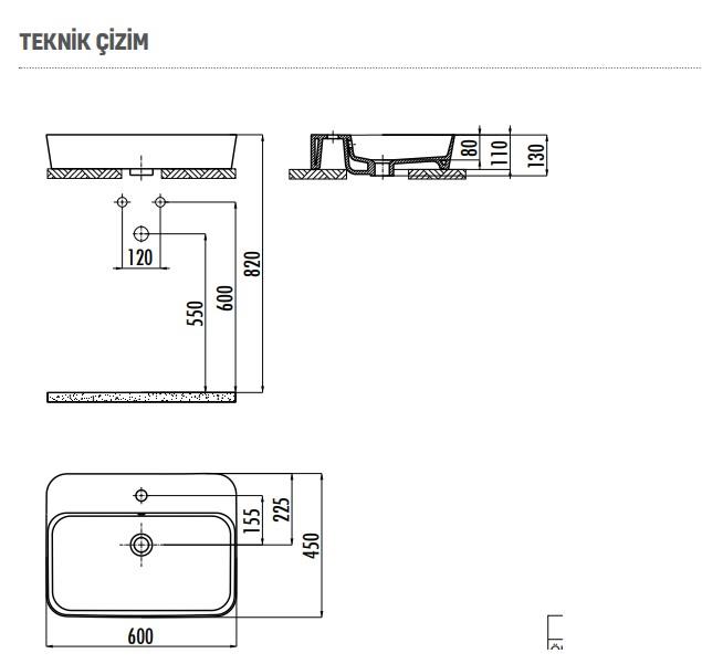 Creavit LP061 Loop Dikdörtgen Çanak Lavabo 45x60 cm