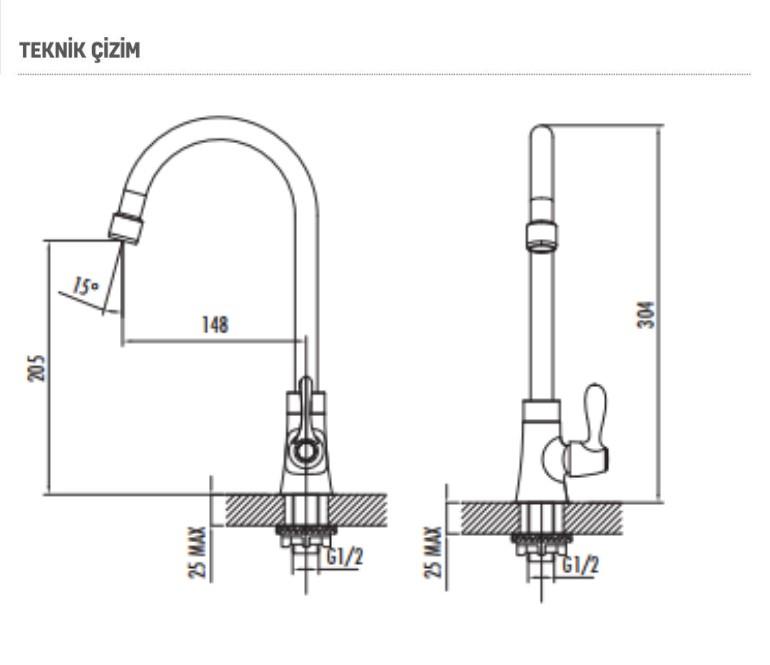 CREAVİT MF7001 Tek Su girişli Mutfak Armatürü