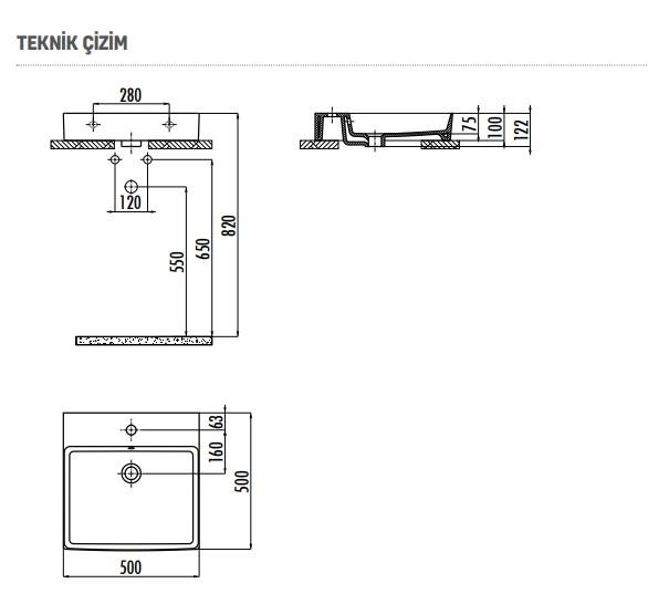 Creavit VX255-00CB00E-0000 Vox Tezgah Üstü Kare Lavabo 50*50 cm