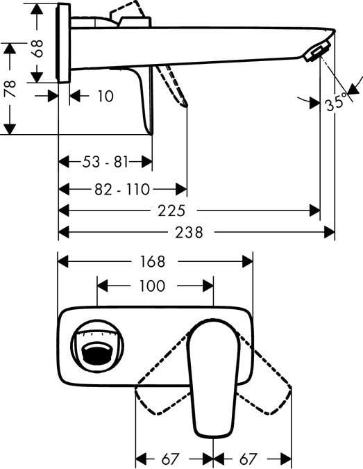 Hangrohe Talis E Ankastre Tek kollu Lavabo bataryası Duvardan 225 mm gaga ile