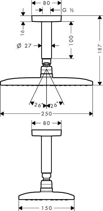 Raindance E 240 Air 1jet tepe Duşu (100mm tavan bağlantısı ile) Krom