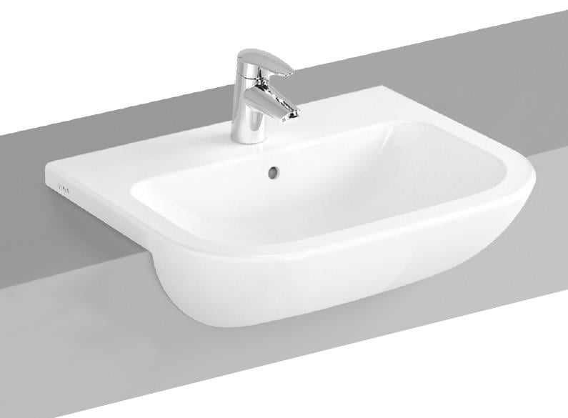 S20 Yarım tezgah lavabo 55 cm Orta armatür delikli su taşma delikli