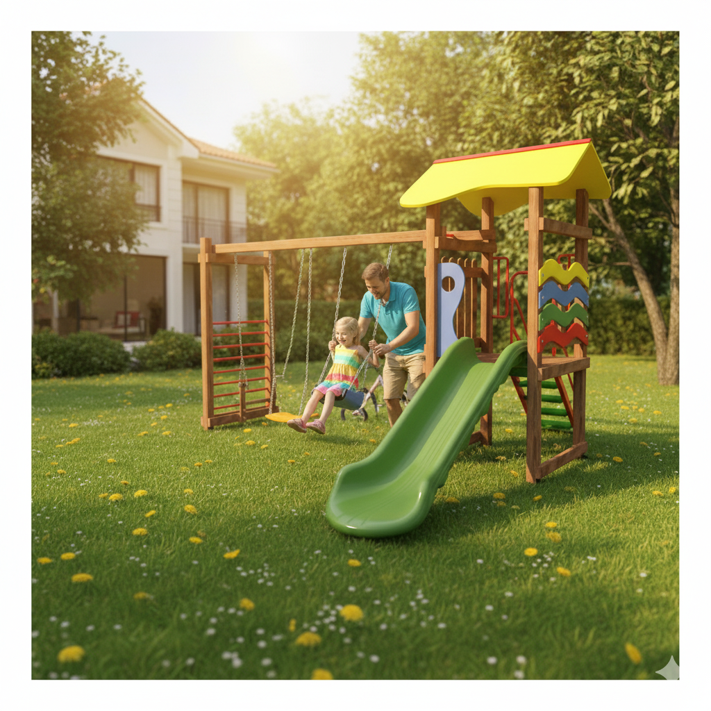 Wooden Outdoor Playground – SG04 | With Three Swings
