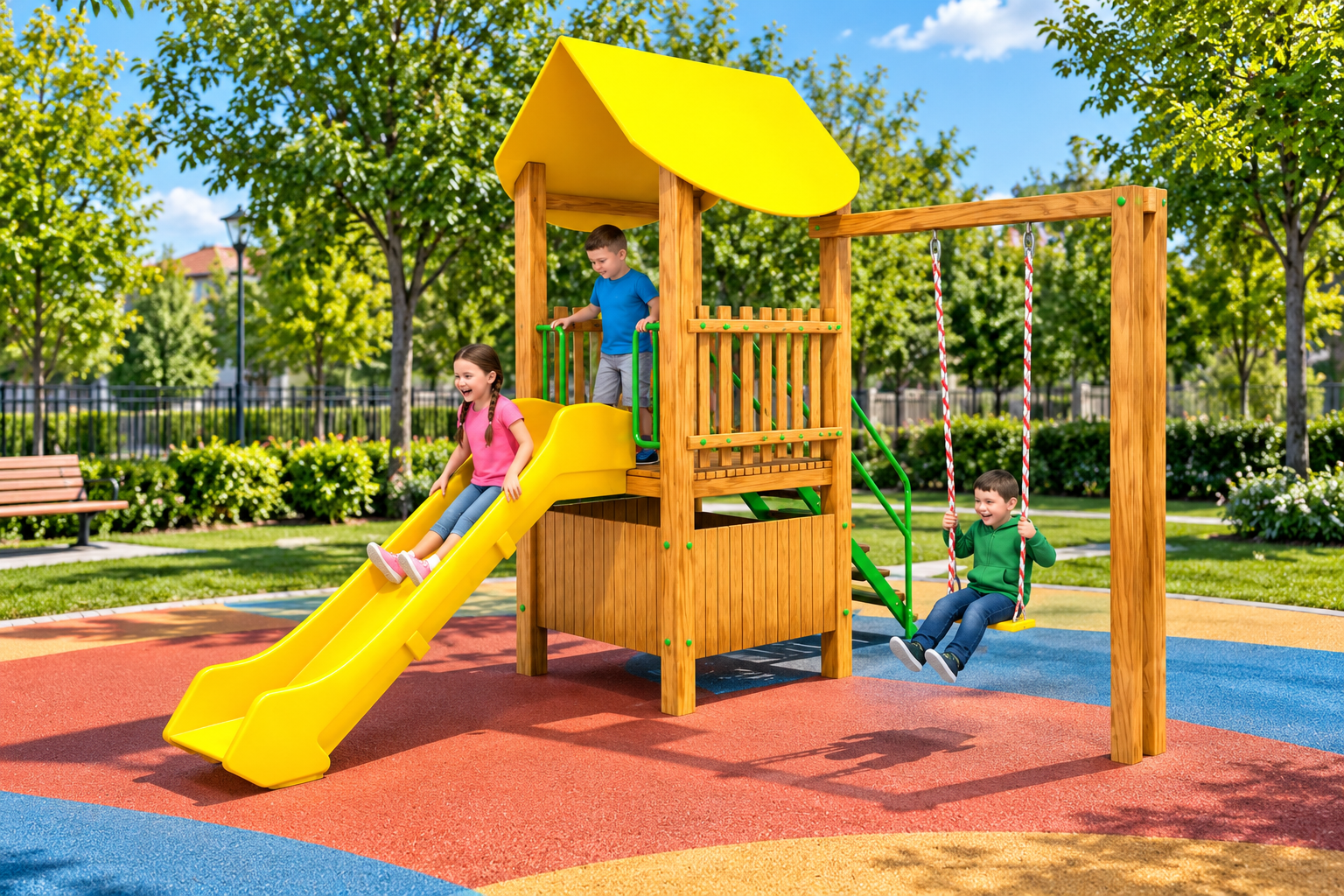 Ahşap Çocuk Oyun Parkı SG09, Bir Kaydırak Tek Salıncaklı Model