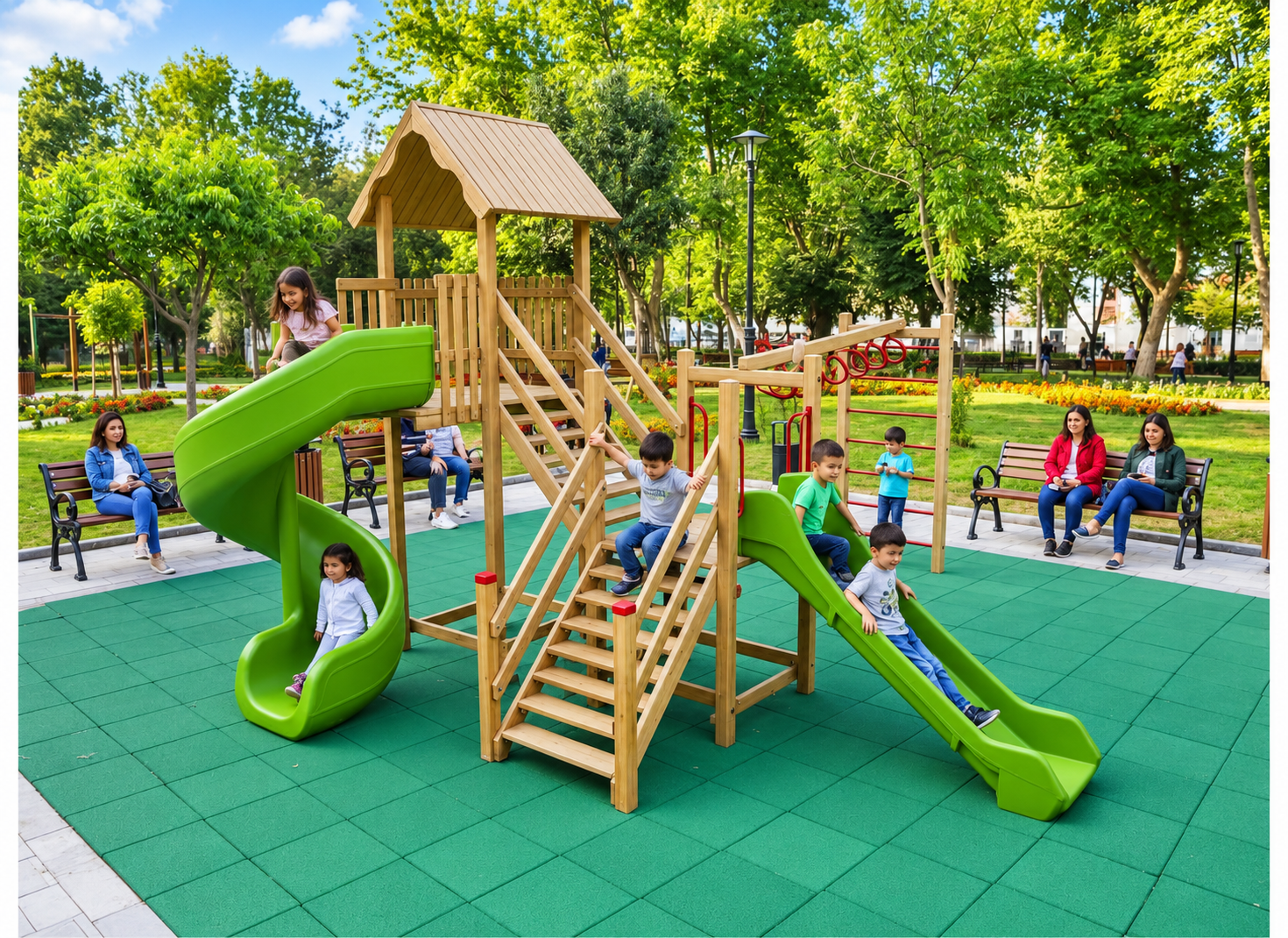Ahşap Çocuk Oyun Parkı SGT102, Komando Halkalı TOKİ Modeli