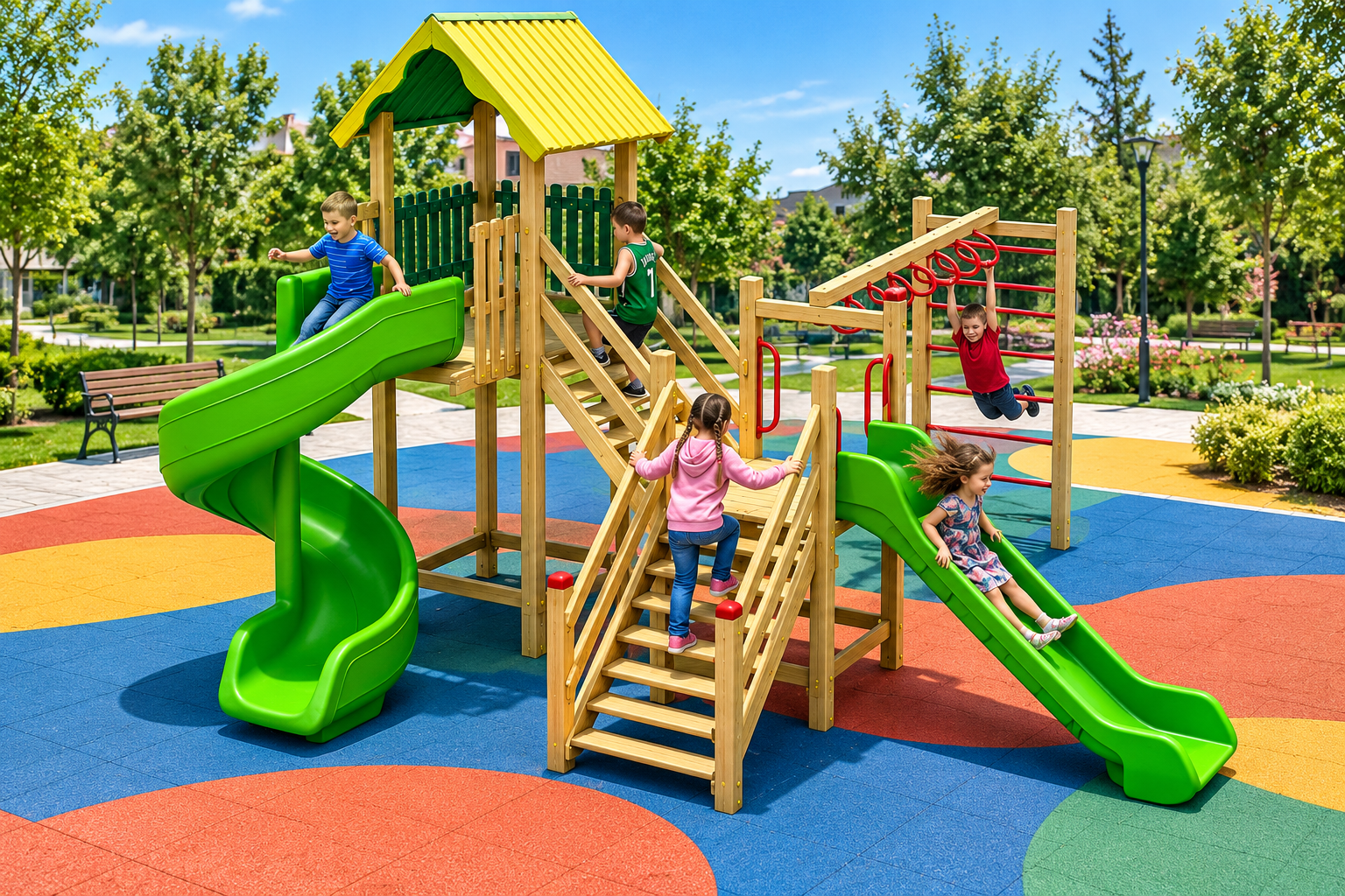 Ahşap Çocuk Oyun Parkı SGT102, Komando Halkalı TOKİ Modeli