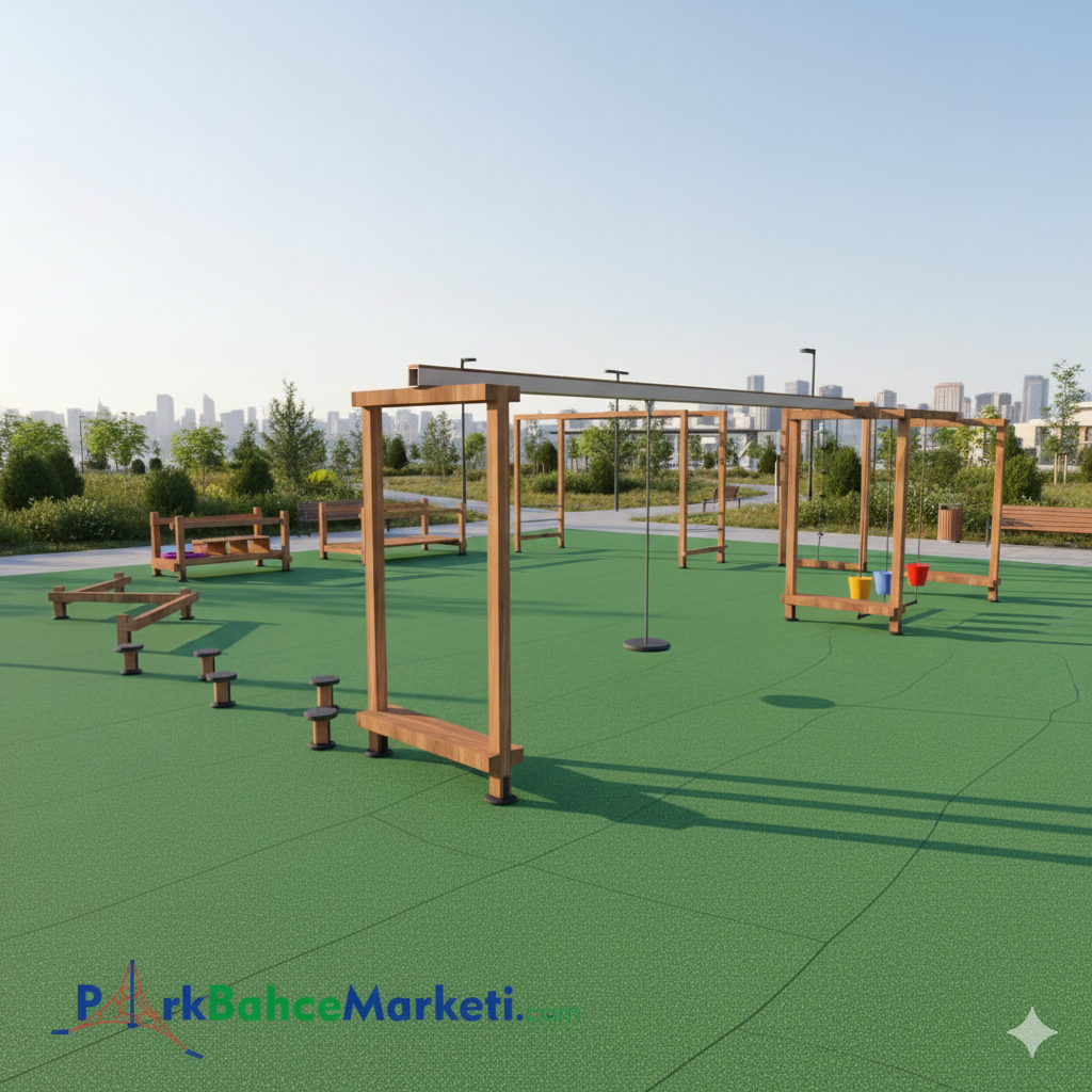 Ahşap Çocuk Oyun Parkuru 8x8m, Ahşap Oyun Elemanları