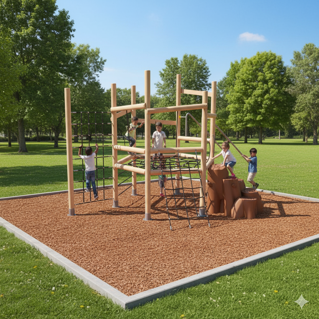 Ahşap Çocuk Parkı 5x4m, Tırmanma Aktiviteli Model