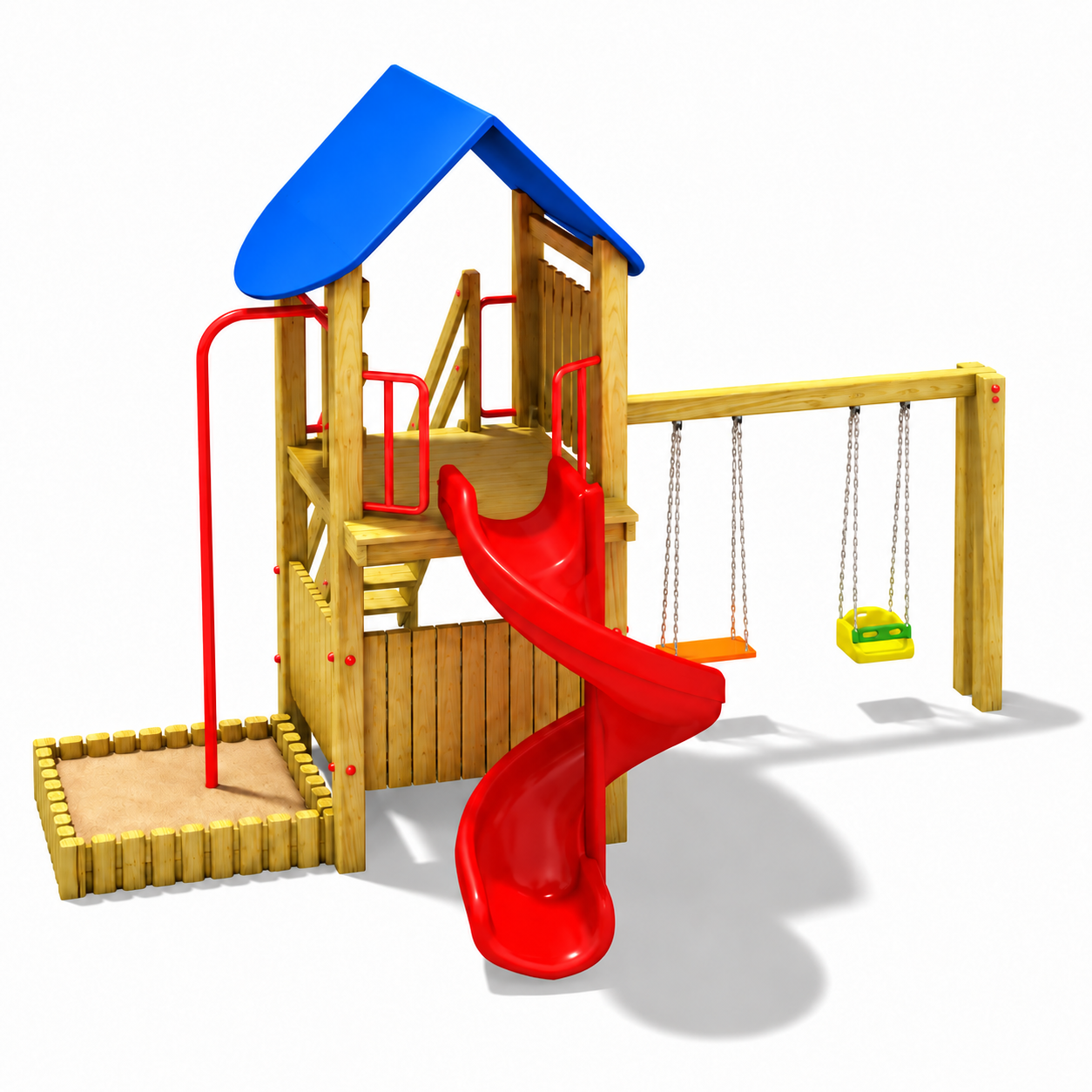 Ahşap Çocuk Parkı SG06, Bir Kaydırak 2 Salıncaklı Model