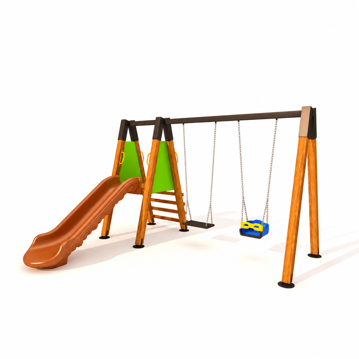 Wooden Outdoor Playground – SG0938  | Single Slide with Double Swing