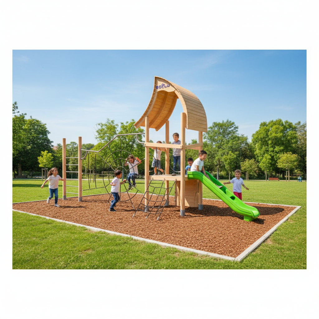 Ahşap Çocuk Parkı SG201, Ağ Tırmanmalı Model