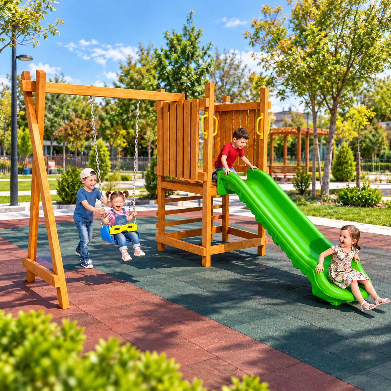 Wooden Outdoor Playground – SG22 | Eco Model with Tower and Swing