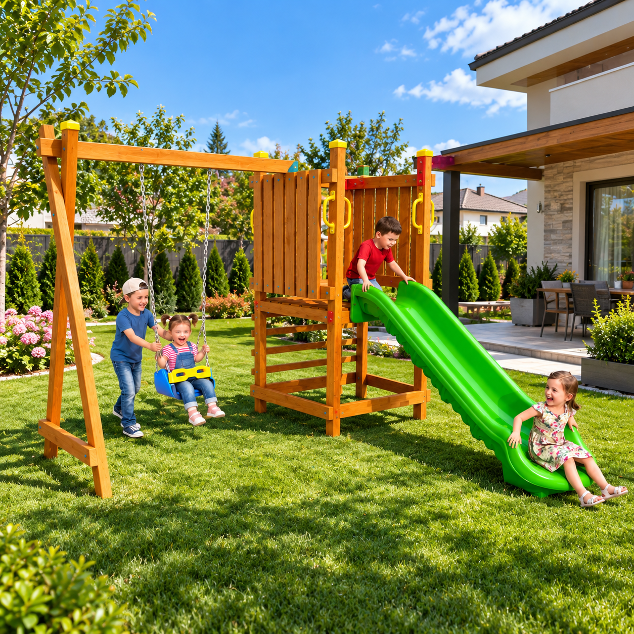 Wooden Outdoor Playground – SG22 | Eco Model with Tower and Swing