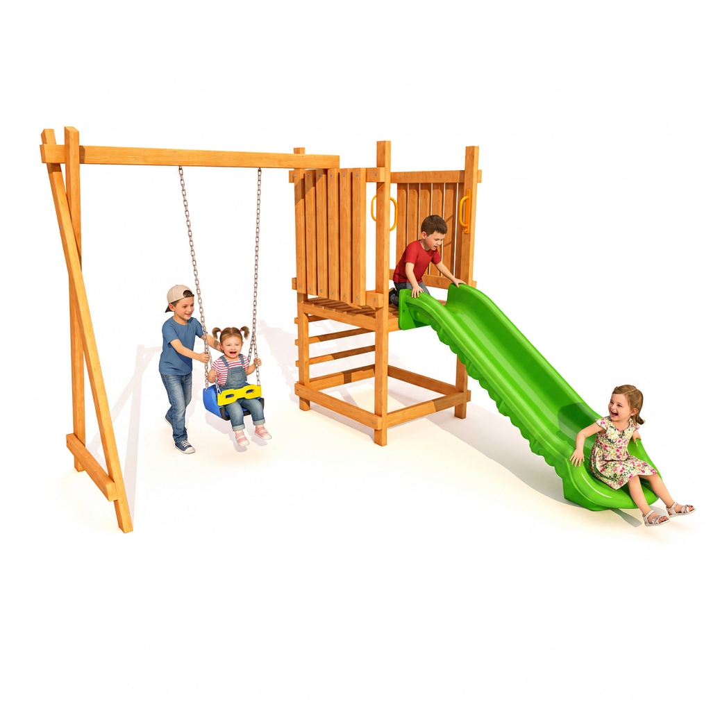 Wooden Outdoor Playground – SG22 | Eco Model with Tower and Swing