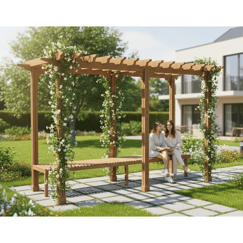 Wooden Pergola 3x1.5 m – With Integrated Seating