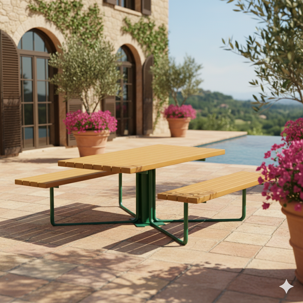Ahşap Piknik Masası, 145cm Metal Ayaklı Sırtlıksız