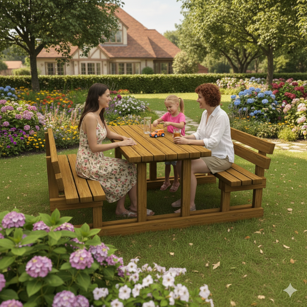 Wooden Picnic Table with Backrest, 170 cm