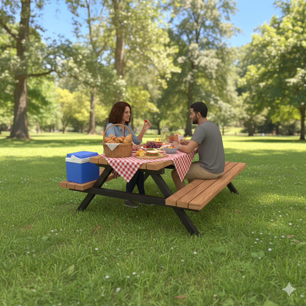 Ahşap Piknik Masası, Metal Gövdeli 145 cm