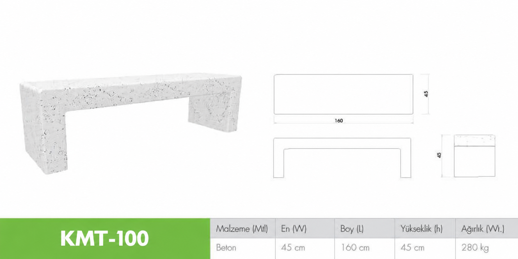 Beton Oturma Bankı KMT-100 Modeli