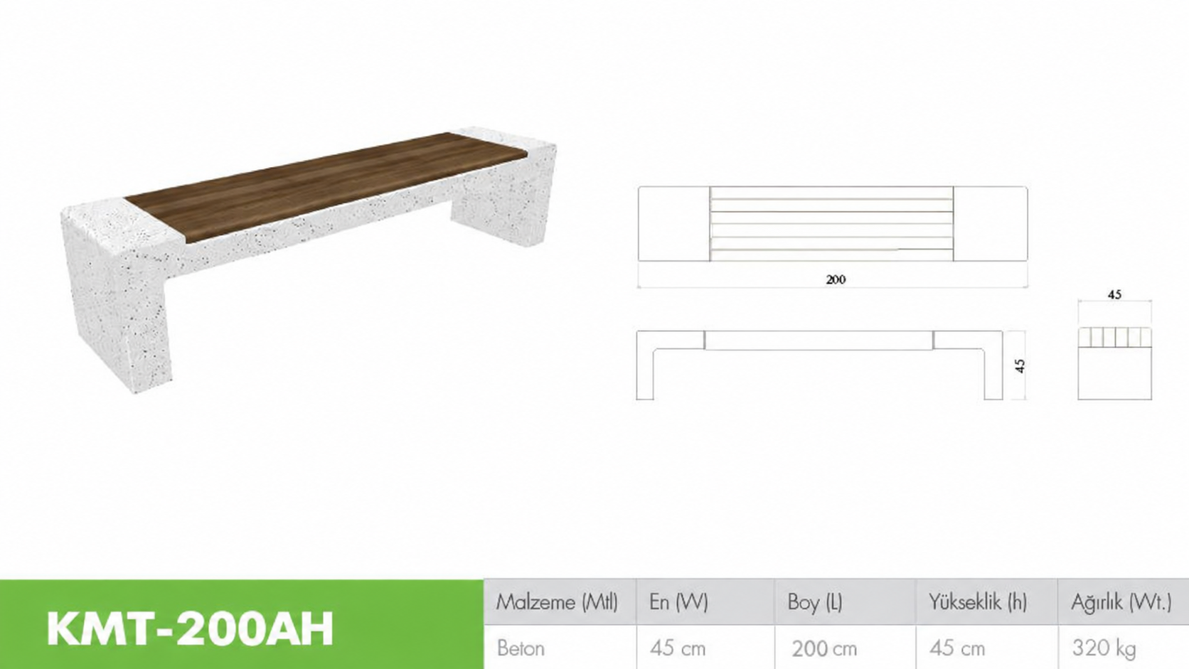 Beton Oturma Bankı KMT-200AH Ahşaplı Model