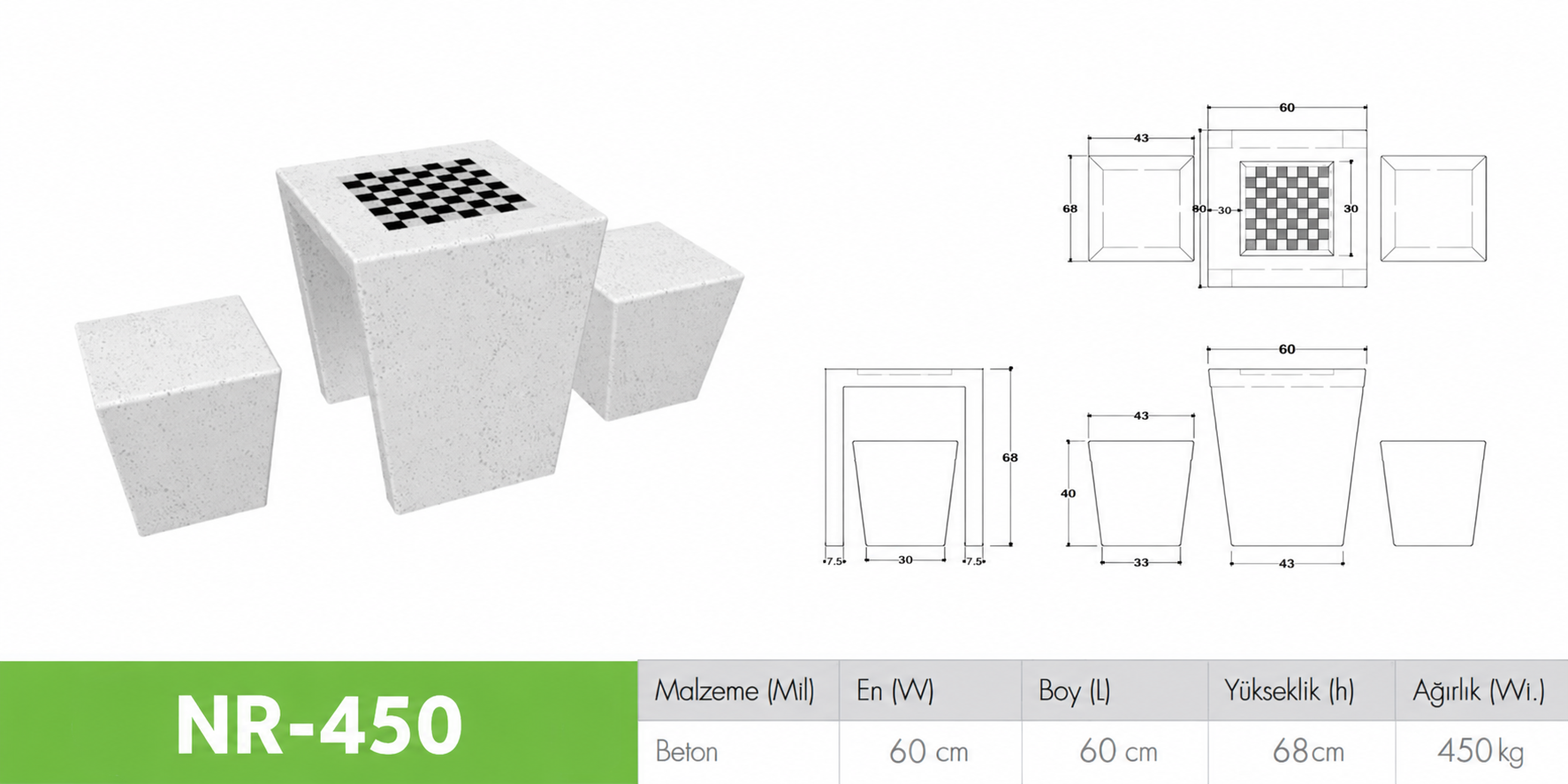 Beton Satranç Masası NR-450 Modeli