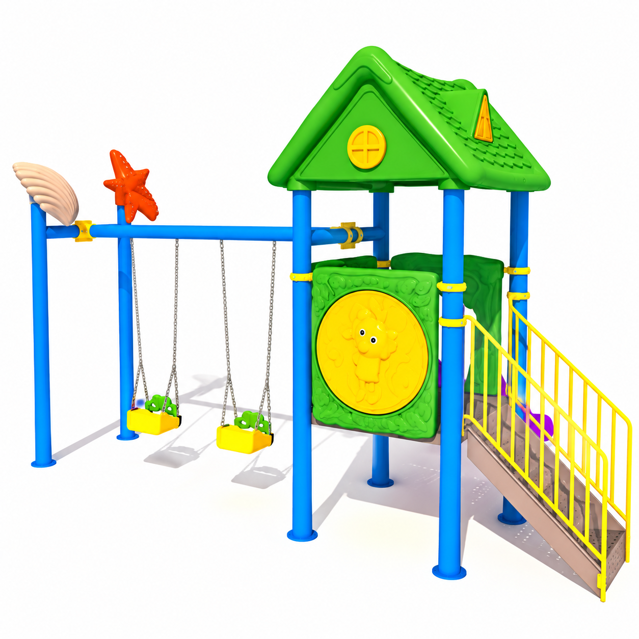 Bir Kaydıraklı 2 Salıncaklı - Deniz Yıldızı Figürlü Çocuk Oyun Parkı Modeli