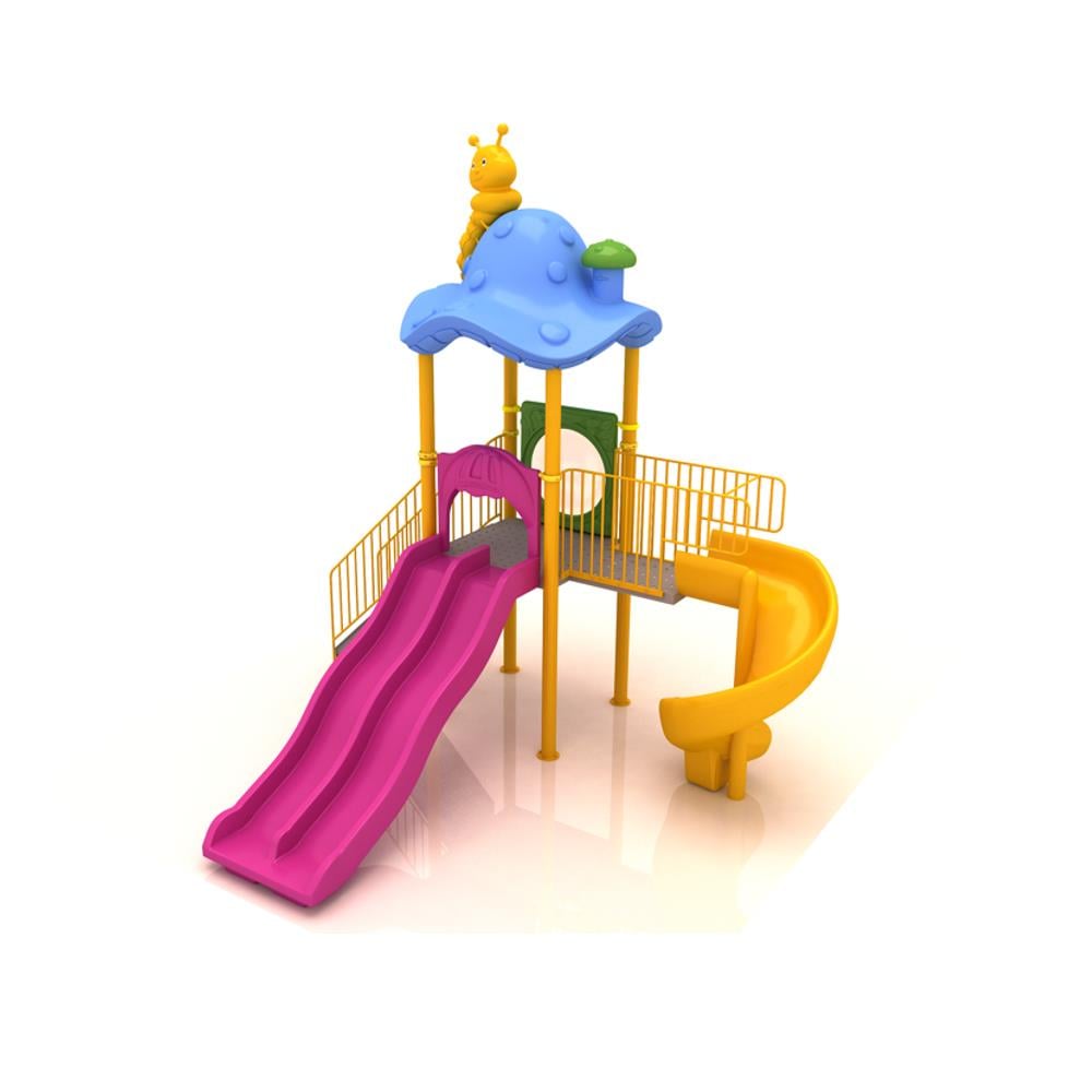 Bir Kuleli İki Kaydıraklı Mantar Çatılı Çocuk Oyun Grubu