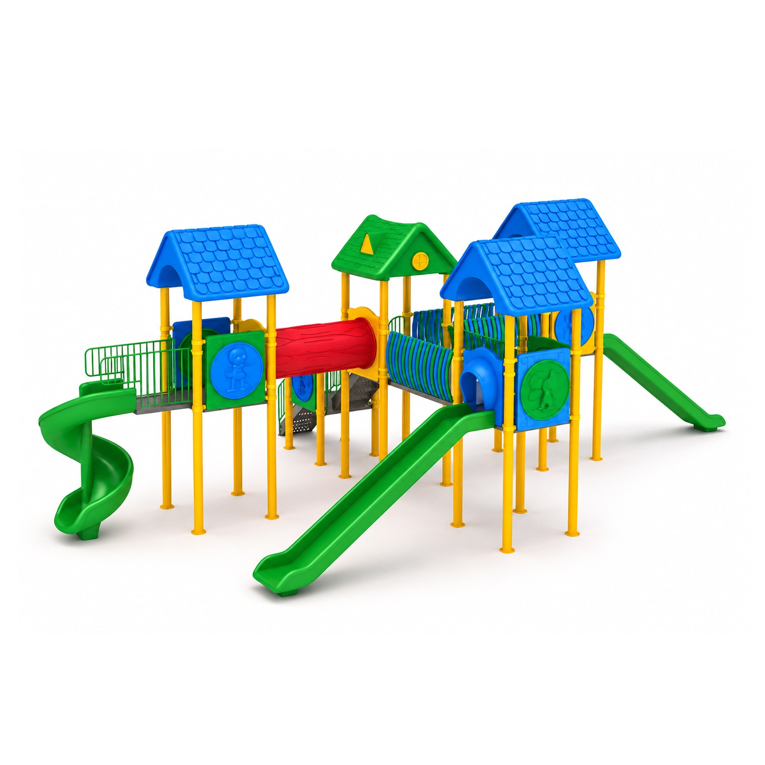 Outdoor Playground Set with Five Towers and Four Slides – 13 x 10 m